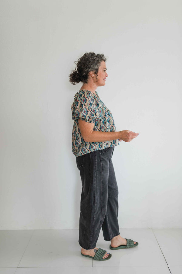 golden hour smocked peasant blouse | blue