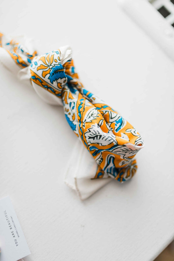 floral bandana | blue + orange multi