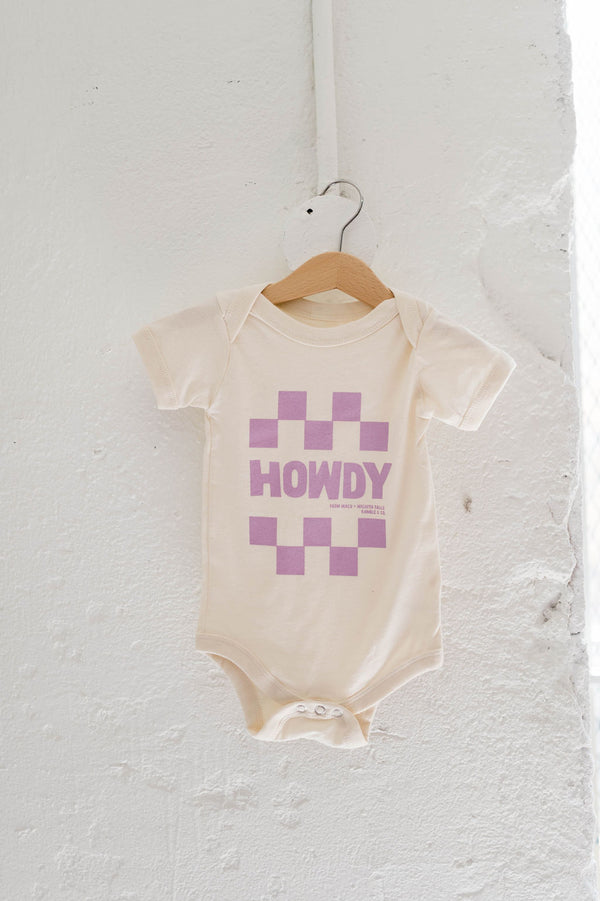 howdy check lilac ink | onesie