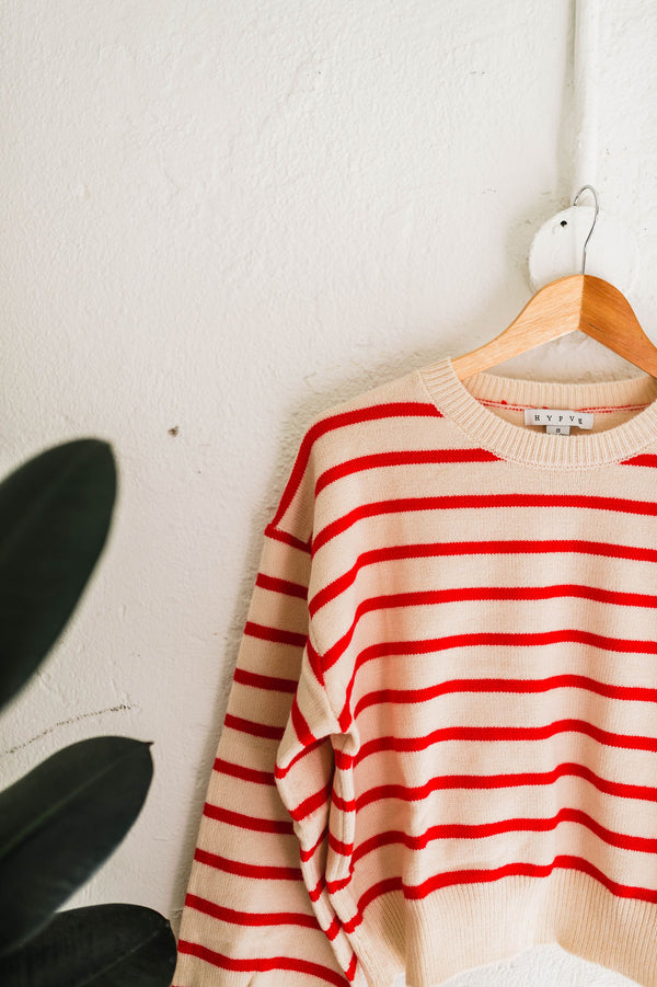 eleanor | red striped knit pullover sweater