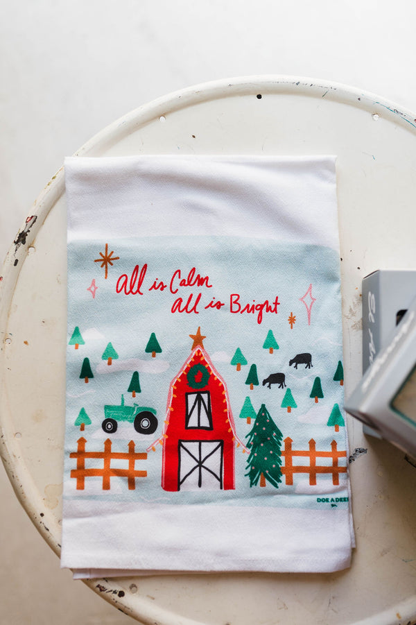 all is calm | christmas kitchen tea towel