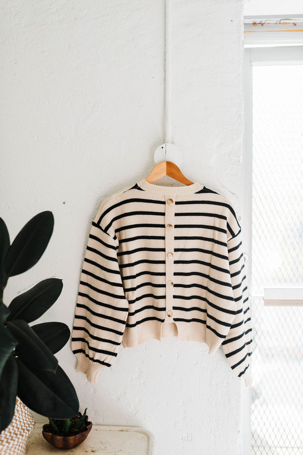 eleanor | black striped knit pullover sweater