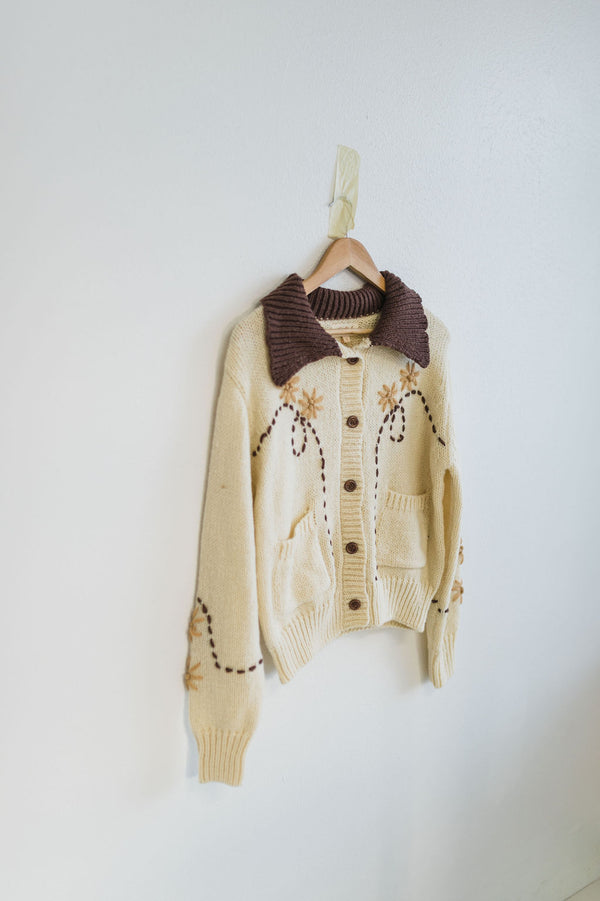 western embroidered collar cardigan | ivory