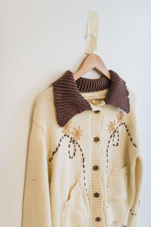 western embroidered collar cardigan | ivory