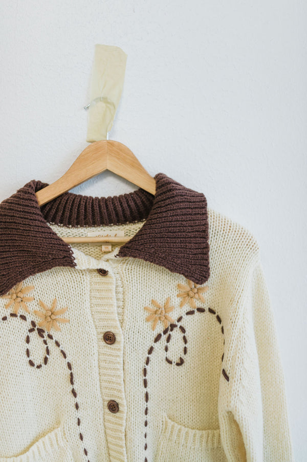 western embroidered collar cardigan | ivory