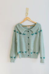 heart pattern knit cardigan | aqua mint