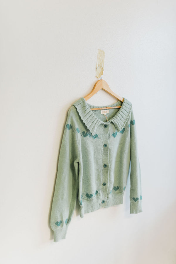 heart pattern knit cardigan | aqua mint