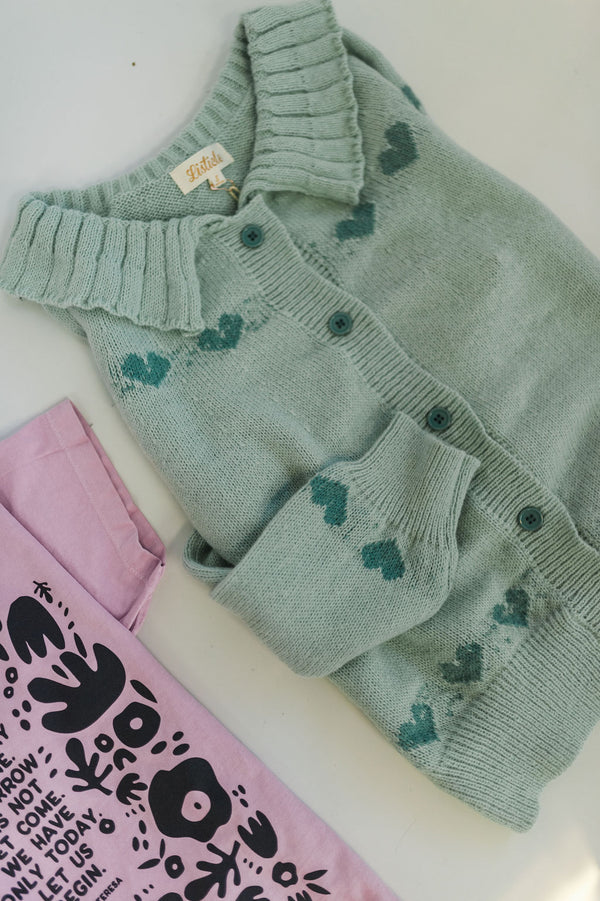 heart pattern knit cardigan | aqua mint