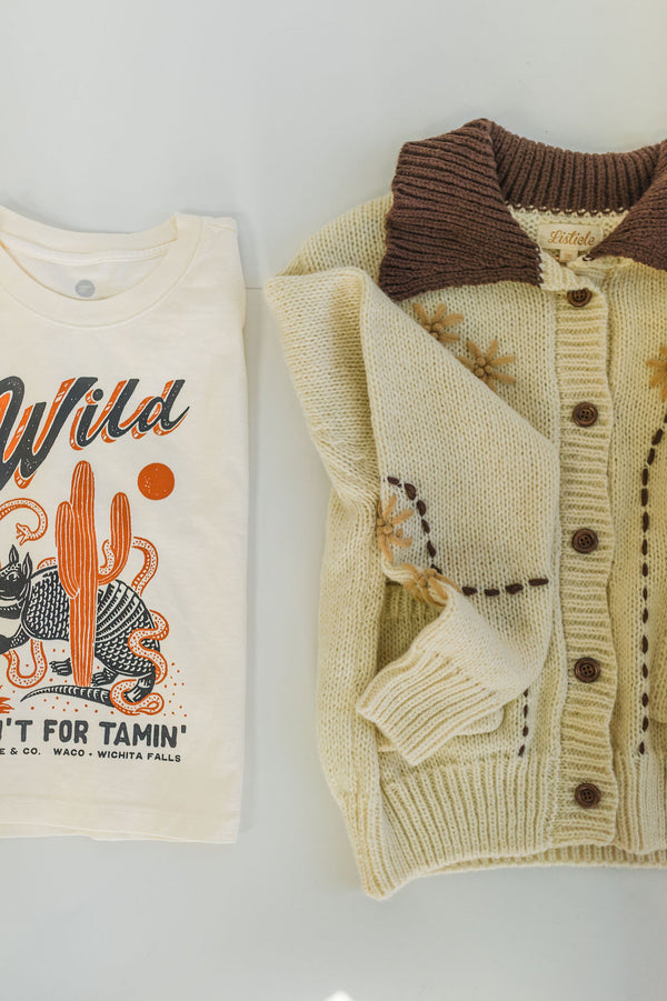 western embroidered collar cardigan | ivory