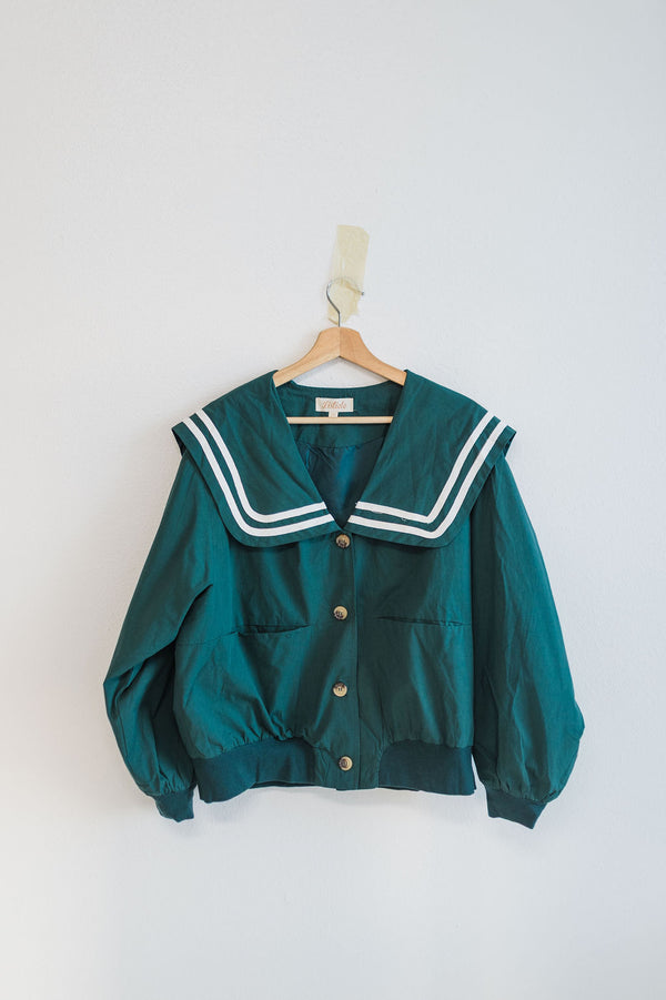 sailor collar button up jacket | deep green