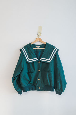sailor collar button up jacket | deep green