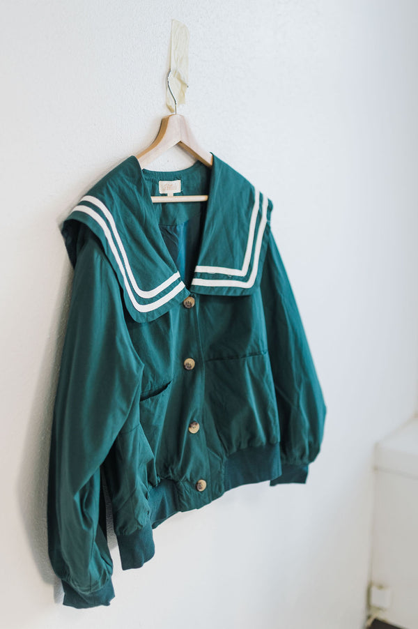 sailor collar button up jacket | deep green