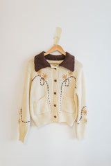 western embroidered collar cardigan | ivory