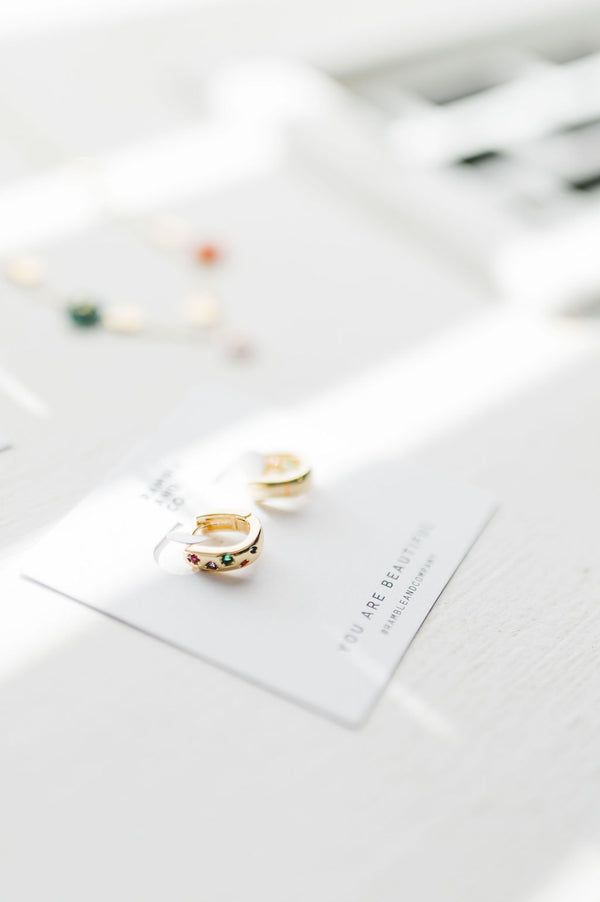 u shaped huggie with cz stones | earring