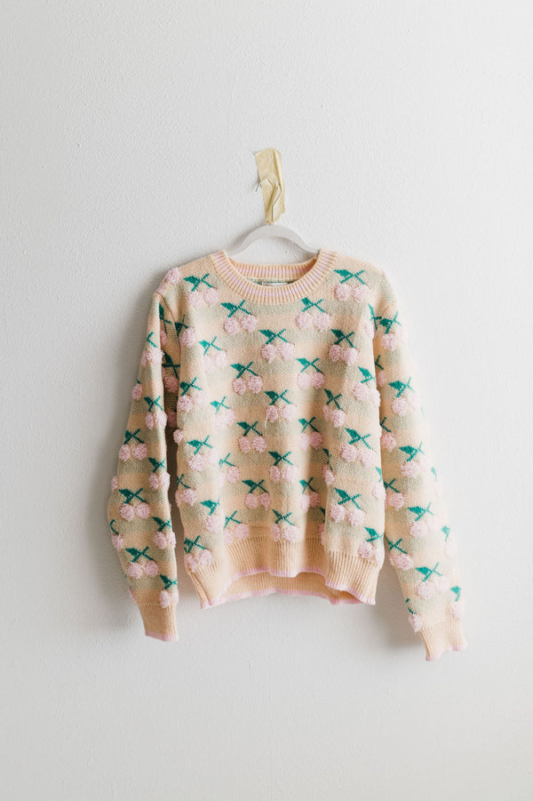 fuzzy cherry sweater | ivory pink