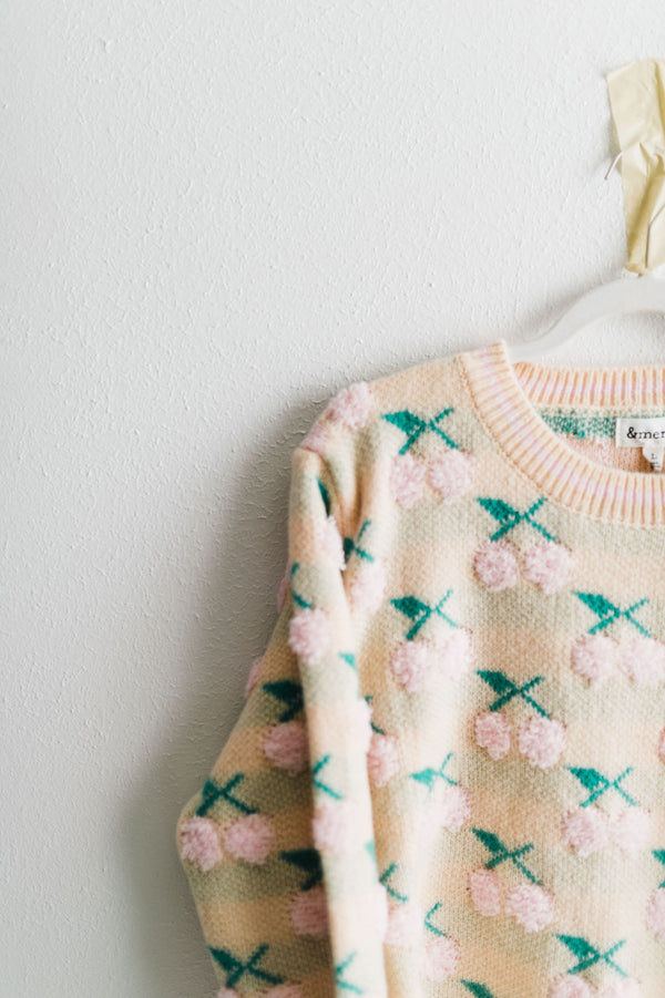fuzzy cherry sweater | ivory pink