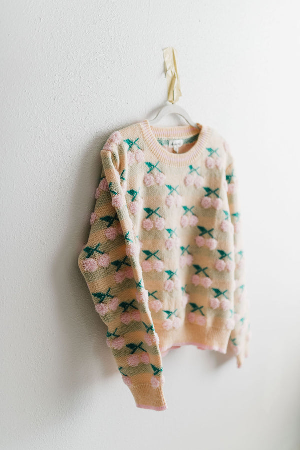 fuzzy cherry sweater | ivory pink