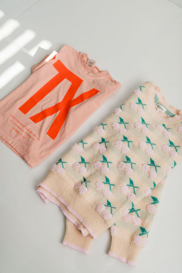 fuzzy cherry sweater | ivory pink