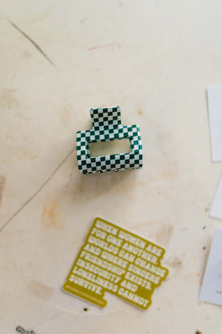 medium hair clip | green + white checkered