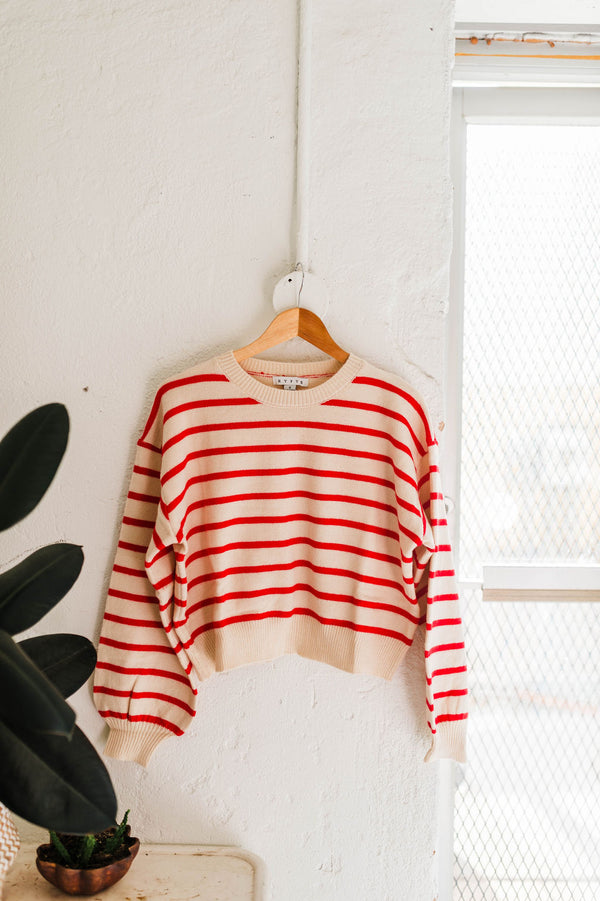 eleanor | red striped knit pullover sweater