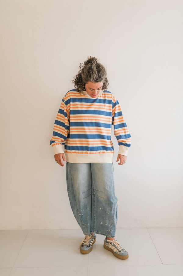 oversized french terry pullover | denim + apricot