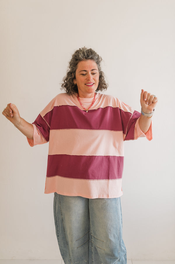 large stripe top oversized | salmon mauve