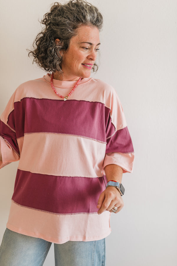 large stripe top oversized | salmon mauve