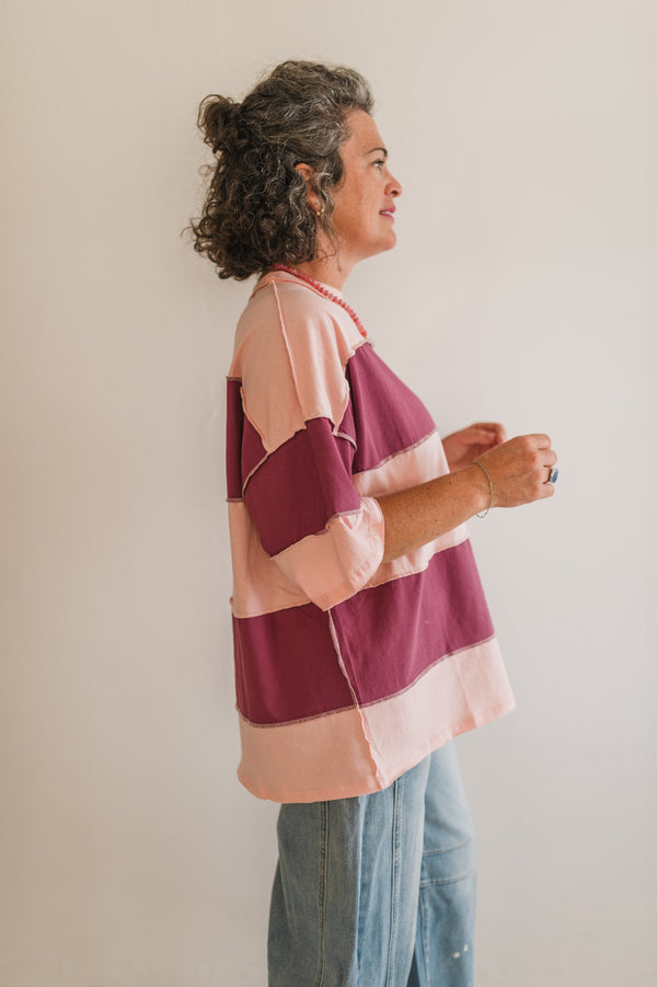 large stripe top oversized | salmon mauve