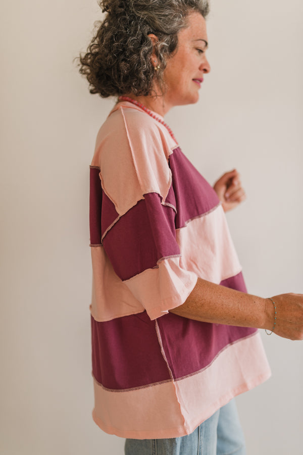 large stripe top oversized | salmon mauve