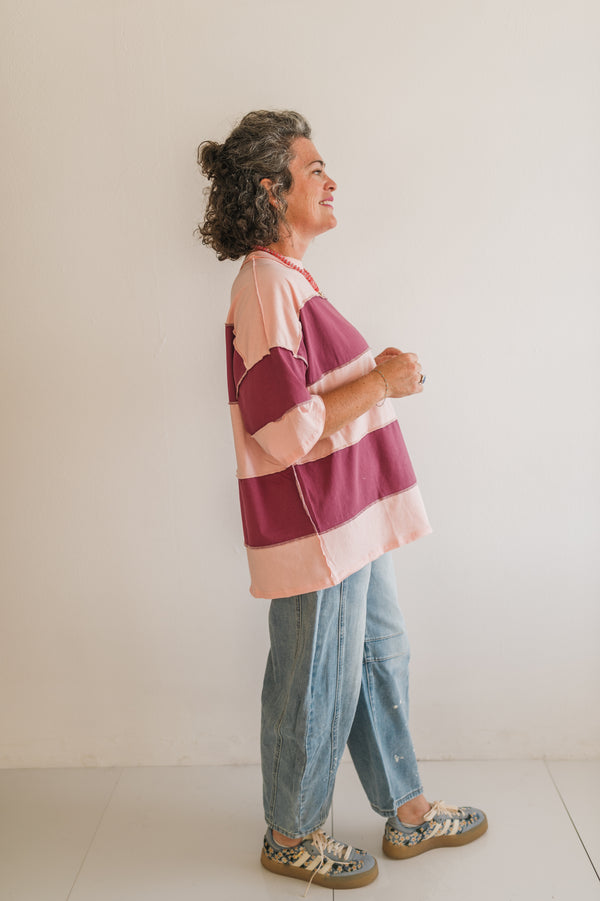 large stripe top oversized | salmon mauve