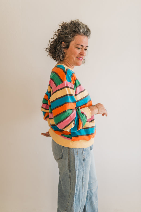 oversized mineral washed terry stripe pullover | honey combo