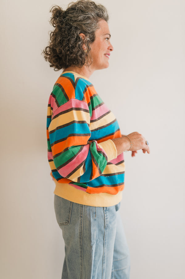 oversized mineral washed terry stripe pullover | honey combo