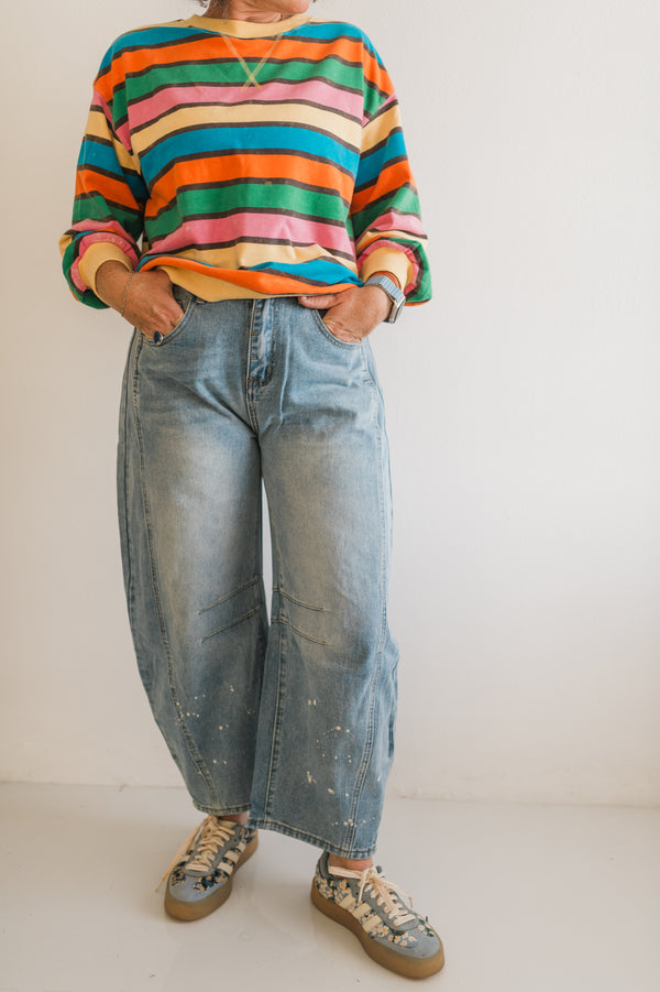 mid-rise wide leg barrel  pants | misty blue