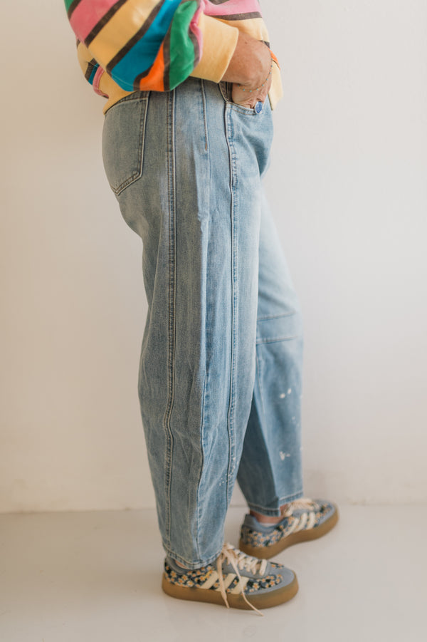mid-rise wide leg barrel  pants | misty blue