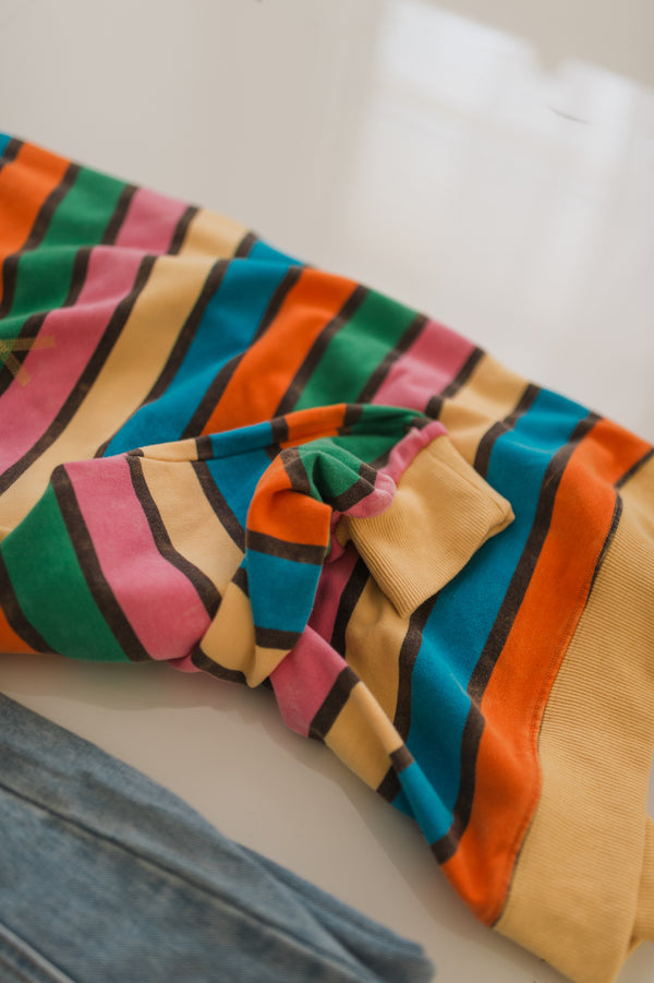 oversized mineral washed terry stripe pullover | honey combo