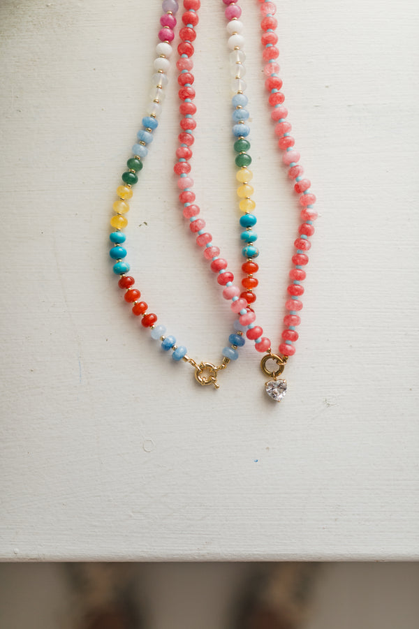 boho beaded cz necklace | pink