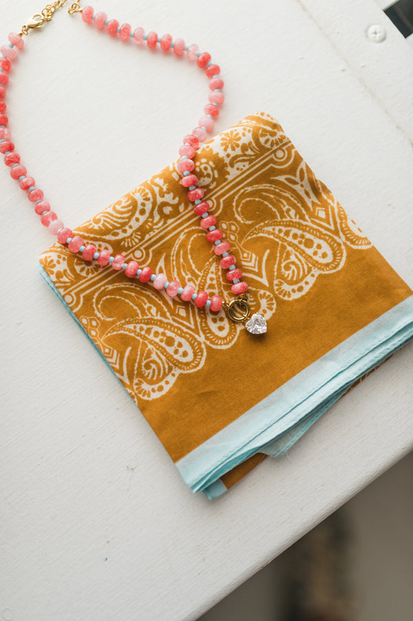 boho beaded cz necklace | pink