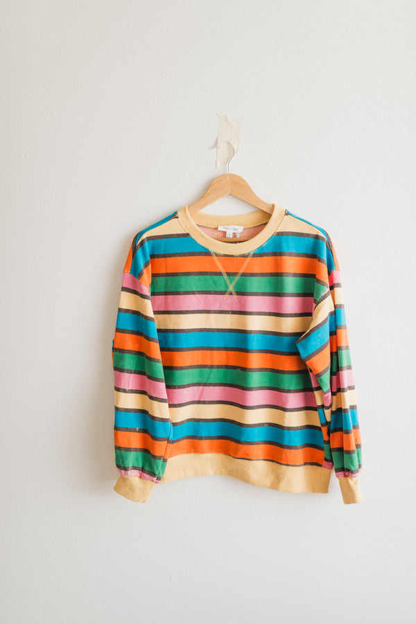 oversized mineral washed terry stripe pullover | honey combo