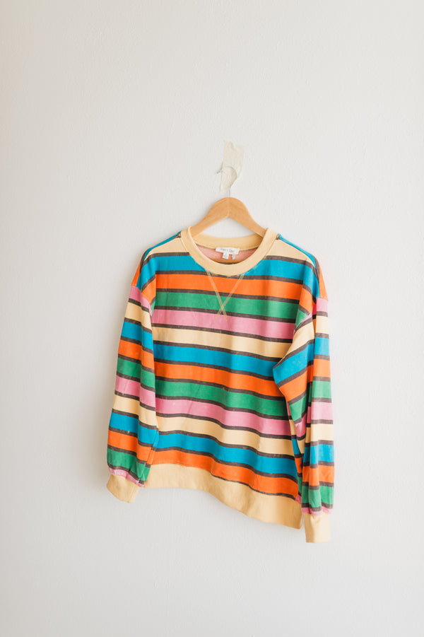 oversized mineral washed terry stripe pullover | honey combo