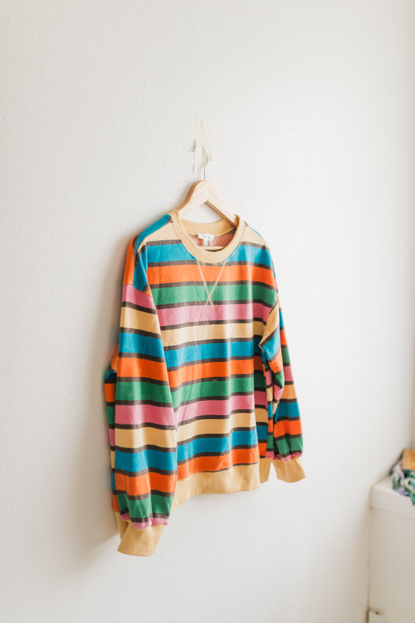 oversized mineral washed terry stripe pullover | honey combo