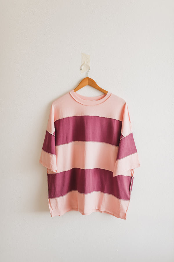 large stripe top oversized | salmon mauve