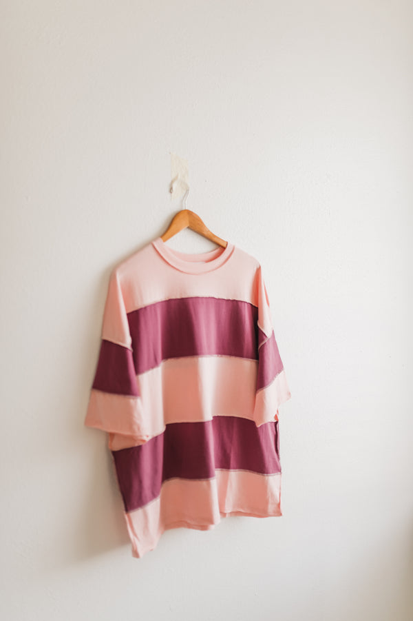 large stripe top oversized | salmon mauve