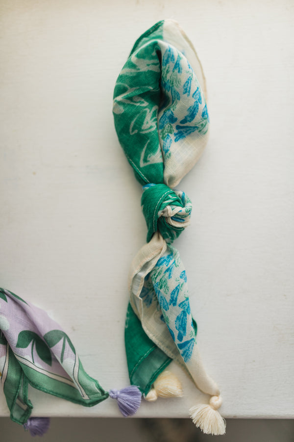 floral tassel bandana | green + blue