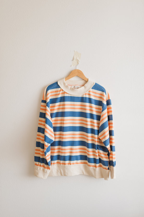 oversized french terry pullover | denim + apricot