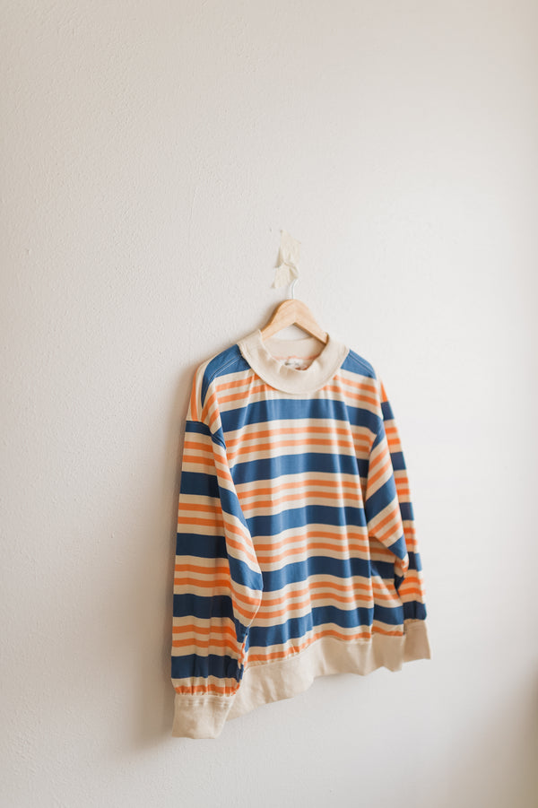 oversized french terry pullover | denim + apricot