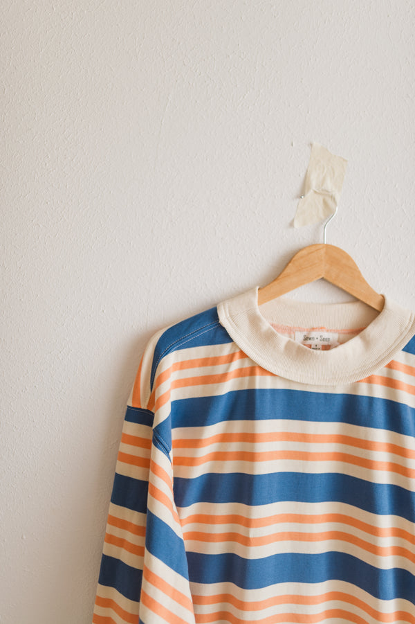 oversized french terry pullover | denim + apricot
