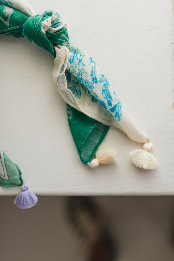 floral tassel bandana | green + blue