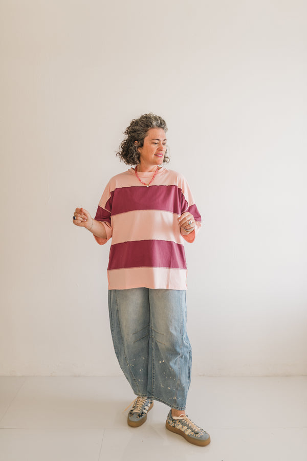 large stripe top oversized | salmon mauve
