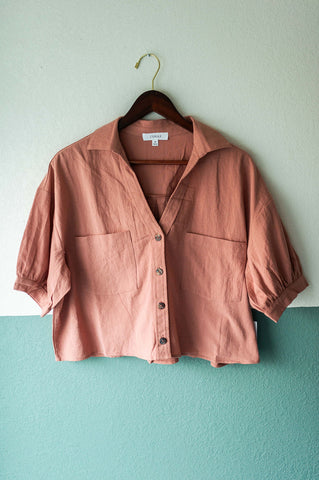 button down crop shirt | dusty rose