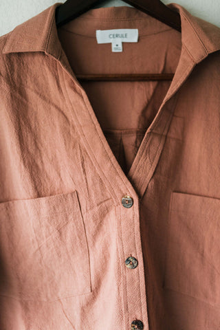 button down crop shirt | dusty rose